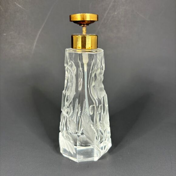 Moser Intaglio Perfume Bottle Atomizer Cut Floral Clear Glass Decoration Vintage - Picture 3 of 9